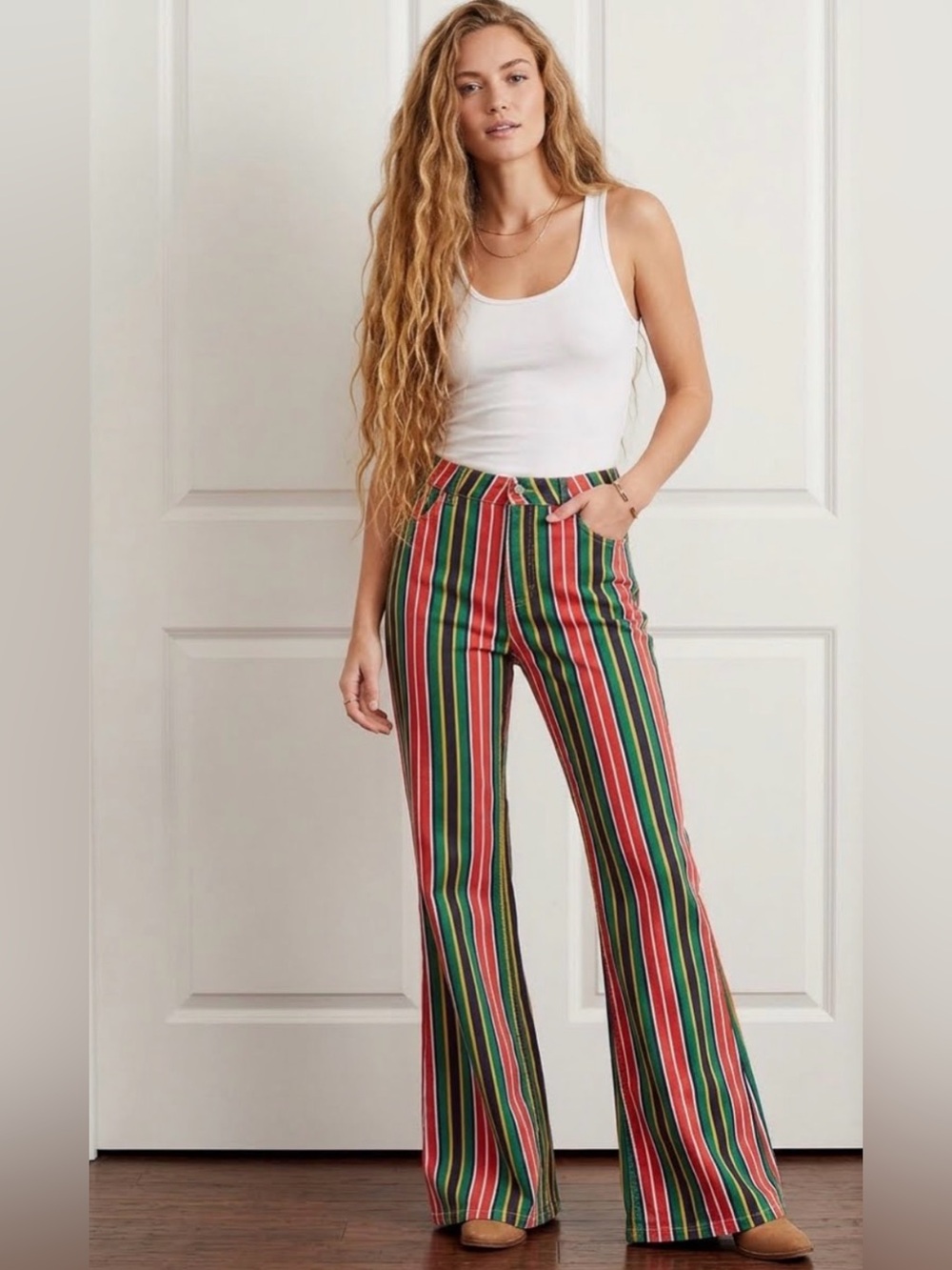 Free People Striped Wide-Leg Multicolor Pants